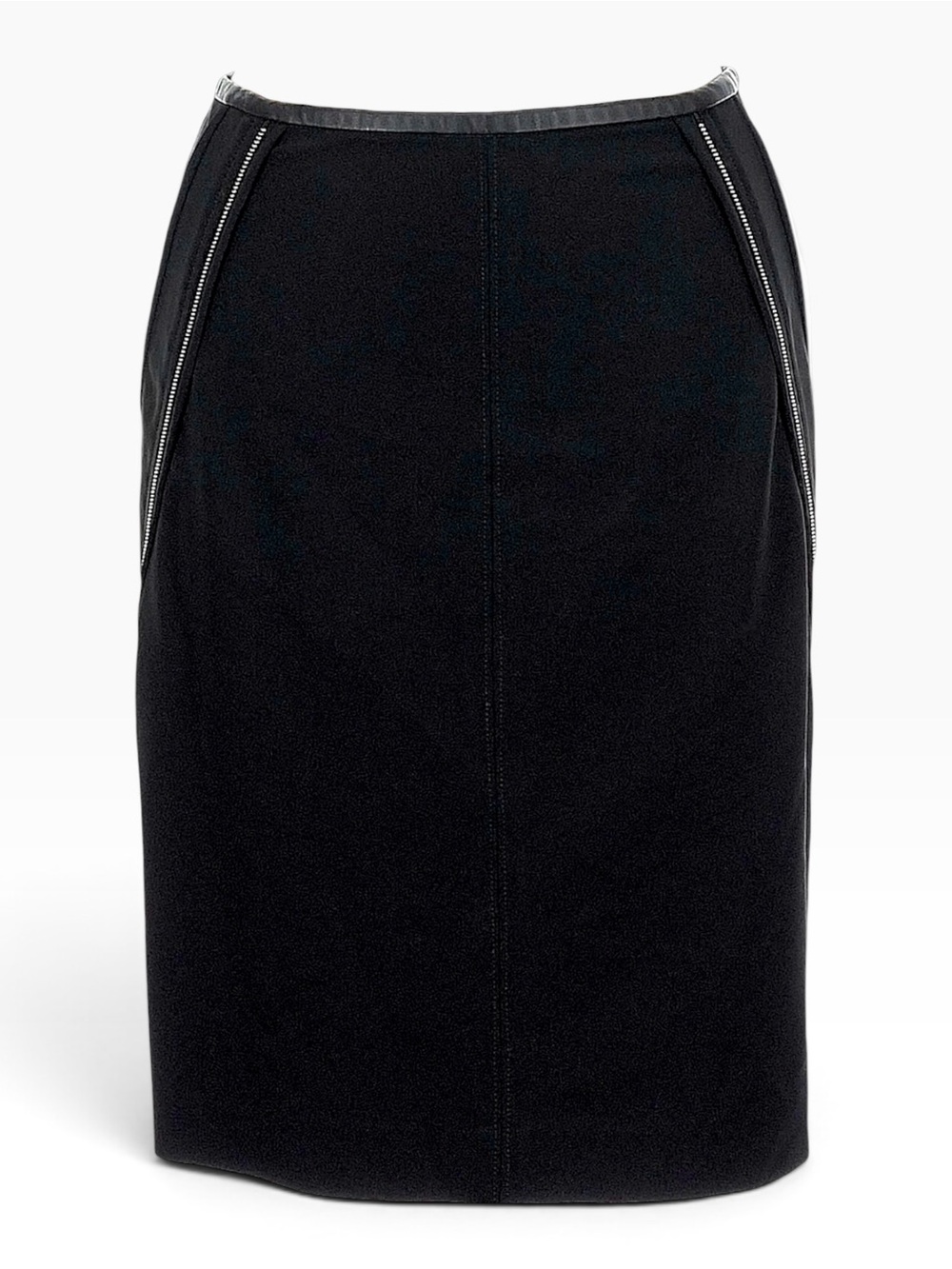 Yigal Azrouel Black Pencil Skirt 6 Lambskin Leather Trim Full Back Zip Fall 2013